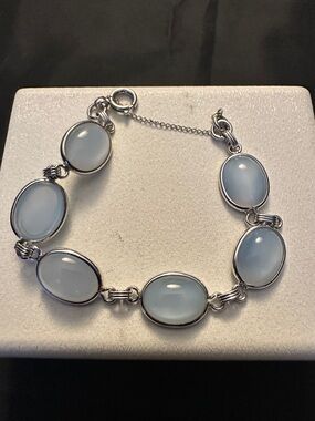 Vintage 12k Gold Filled Blue Moonstone Cabochon Station Bracelet